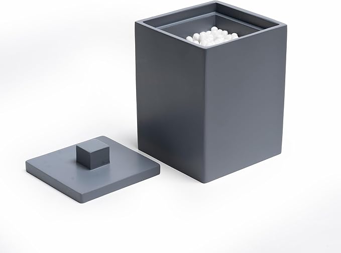 Joitsvia Cotton Swab Holder, Bathroom Resin Q Tips Holder with Lid Dispenser Storage Box Cosmetics Countertop Organizer Containers for Pads, Rounds - Matte Grey