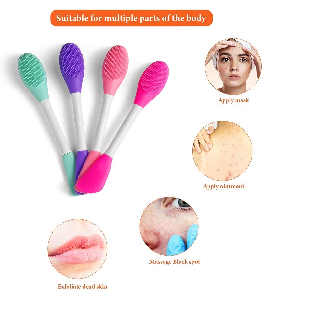 LASSKY Silicone Brushes,Double-Ended Silicone Face Mask Brush,Facial Cleansing Brush, Premium Soft Facial Masks Other Skin Care Applicator Tool for Cream, Body Lotion,Moisturizer (Purple+Rose Red)