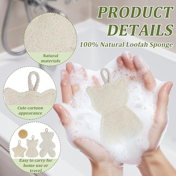 5PCS Natural Loofah Exfoliating Face Scrubber Exfoliating Facial Scrub Pads Made from Organic Luffa Biodegradable Shower loofa Sponge Massage Pores and Cleansing Blackheads for Women Men