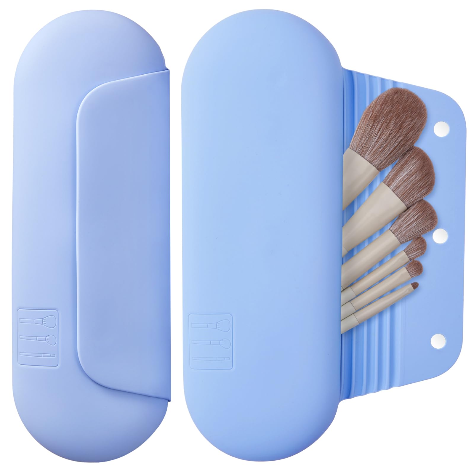 AGIKET Silicone Makeup Brush Holder Travel Cosmetic Bag：Soft Portable Cosmetic Face Brushes Holder with Upgrade Anti-Fall Out Magnetic Closure, Large Travel Makeup Brush Case - Blue