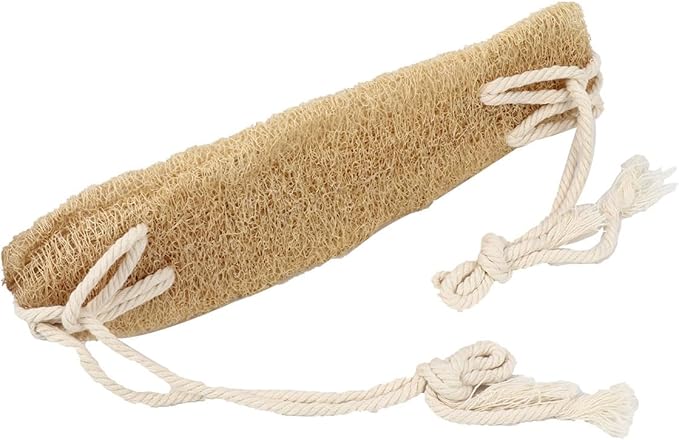 TEHAUX Exfoliating Loofah Back Scrubber Strap with Natural Cotton Rope, Double-Sided Back Washer for Shower Bath, Beige Long Body Scrubber for Deep Cleaning and Skin Care