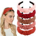 AHONEY 5 Pack Red Knotted Headbands for Women Girls Trendy Fashion Thick Headbands Top Knot Non Slip Cute Hair Accessories Headband Pack Diademas Para Mujer