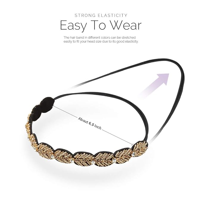 Teenitor 5 Pcs Elastic Rhinestone Beaded Headbands, Jeweled Head Bands for Women's Hair, Hair Headbands Hat Bands for Women