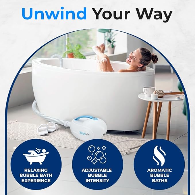 Portable Spa Bubble Bath Massager - Thermal Spa Waterproof Non-slip Mat with Suction Cup Bottom, Motorized Air Pump & Adjustable Bubble Settings - Remote Control Included - Serenelife PHSPAMT22