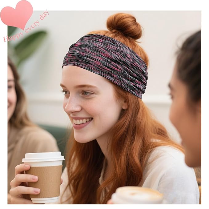 Wide Headbands For Women Stretch Headband Boho Head Bands Women's Hair Band Turban Workout Hairband Accessories Space Dyed 6 Pack