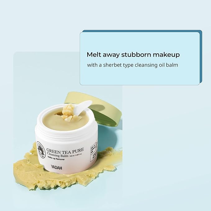 YADAH Green Tea Cleansing Balm (3.38 fl oz) - Makeup & Sunscreen Remover, Sorbet-to-Oil-to-Milk Cleanser with Less Rubbing, Thorough Rinse, Soft Finish, Olive, Sunflower, Jojoba Oils & Green Tea