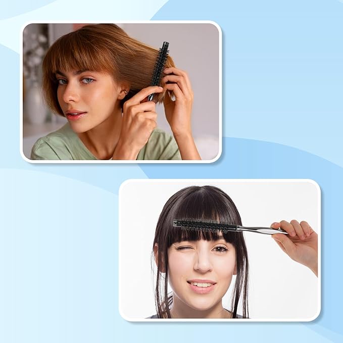 Small Round Curling Brush, Mini Quiff Roller for Blow Drying & Short/Thin Hair - Portable, Smooth Handle & Nylon Bristles