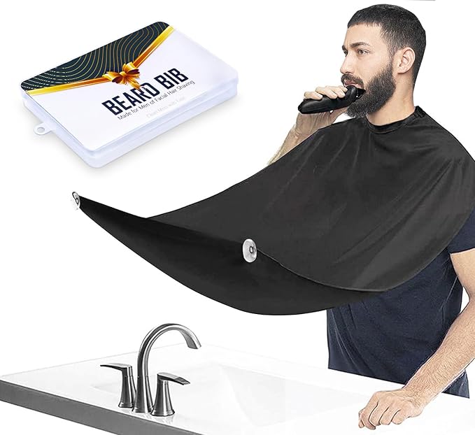 Fun Gift Beard Bib,Beard Apron,Beard Catcher for Men Shaving and Trimming,Non-Stick Beard Cape Grooming Cloth, with 3 Suction Cups, Valentines Day Gifts for Him Men（black） Christmas