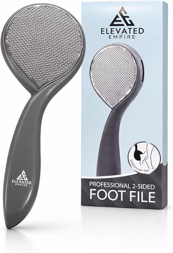 Foot File & Callus Remover for Cracked Heels – Double-Sided Stainless Steel Foot Scrubber with Coarse & Fine Surfaces, Heavy Duty Pedicure Tool for Dead Skin & Smooth Feet (Gray)