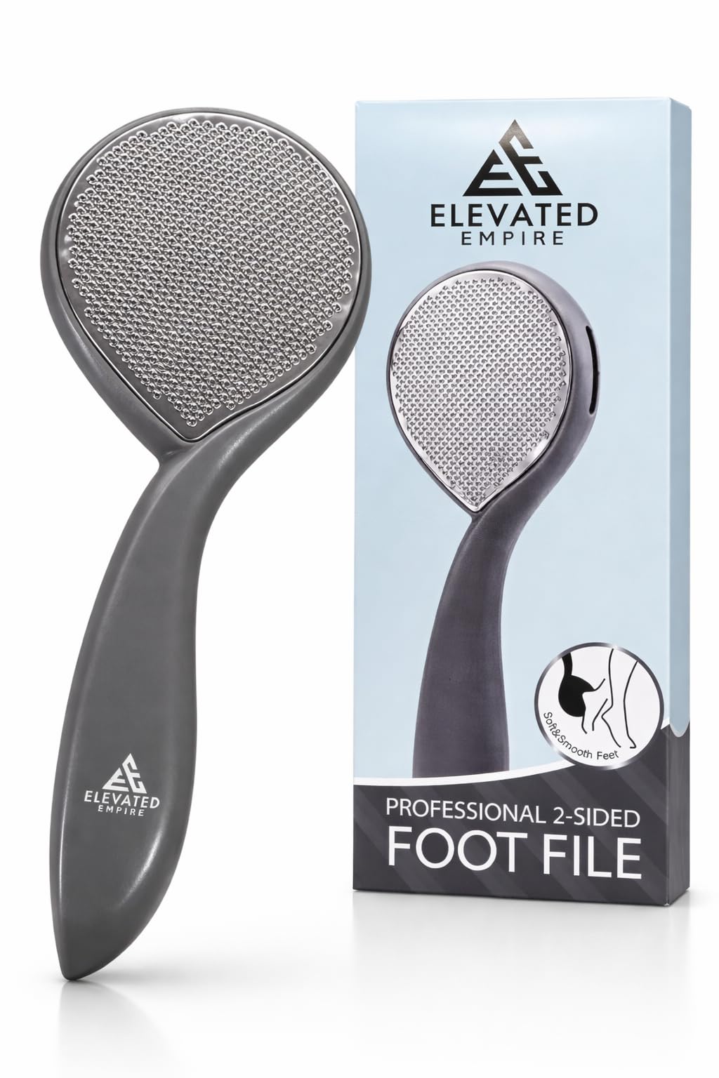 ELEVATED EMPIRE Foot Scrubber & File Callus Remover for Feet - Dual-Sided Stainless Steel Pedicure Tool for Cracked Heels, Dead Skin & Rough Skin - Wet or Dry Use, Men & Women