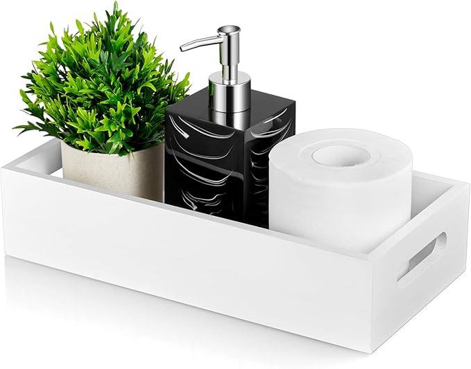 ALELION Black Bathroom Basket - Wooden Toilet Tank Paper Basket with Handle for Organizing - Back of Toilet Storage Organizer for Bathroom Tank Topper Counter - Black Bathroom Decor Box