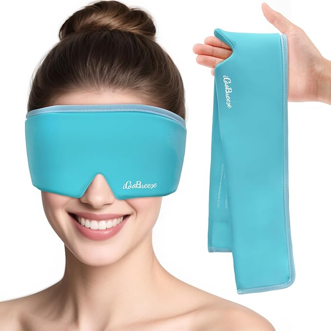 Cooling Eye Mask for Puffy Eyes, FSA Eligible HSA, Headache and Migraine Relief Gel Eye Mask, for Headache, Puffiness, Eye Strain, Reusable Face Ice Pack for Post-Surgery Care (Pale Blue)