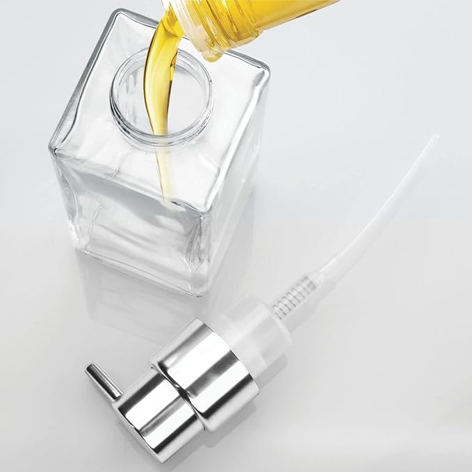 mDesign Glass Refillable Foaming Hand Soap Dispenser Modern Square Pump Bottle for Bathroom Vanities or Kitchen Sink, Countertops - 2 Pack - Clear/Chrome