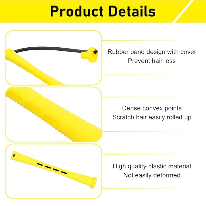 100Pcs Yellow Perm Rods for Natural Hair, Small Cold Wave Rods for Tight Curls, 0.32 Inch Non-Slip Plastic Hair Rollers for Short Hair, Professional Salon Curler Tool with Rubber Band, Bulk Pack