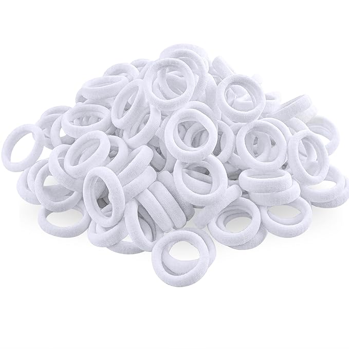 QRTVI 120 Pcs Baby Hair Ties, Cotton Toddler Hair Ties for Girls and Kids, Multicolor Small Seamless Hair Bands Elastic Ponytail Holders (White)