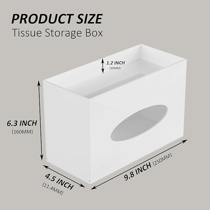 Hongtuocb White Acrylic Tissue Box Cover Rectangular,Acrylic Tissue Dispenser with Storage Tray for Bathroom Kitchen Home Office(White, 9.85x4.5x6.3)