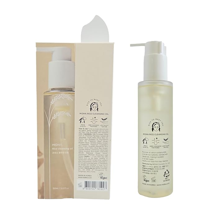 MIDHA Rice Cleansing Oil 5.07fl.oz/150ml, Gentle Makeup Remover, Hydrating & Lightweight – Plant-Based, Moisturising First-Step Cleanser for Balanced Skin with Residue-Free, Sebum Care Formula