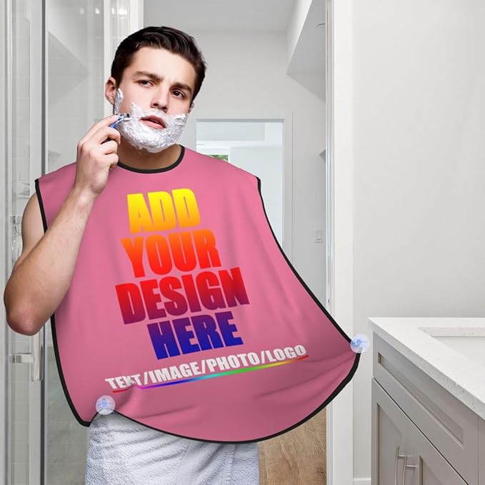 Custom Beard Apron for Men Personalized Gift with Name Image Picture Text Beard Shave Cape Customized Beard Trimming Catcher Bib for Bathroom Dark Pink
