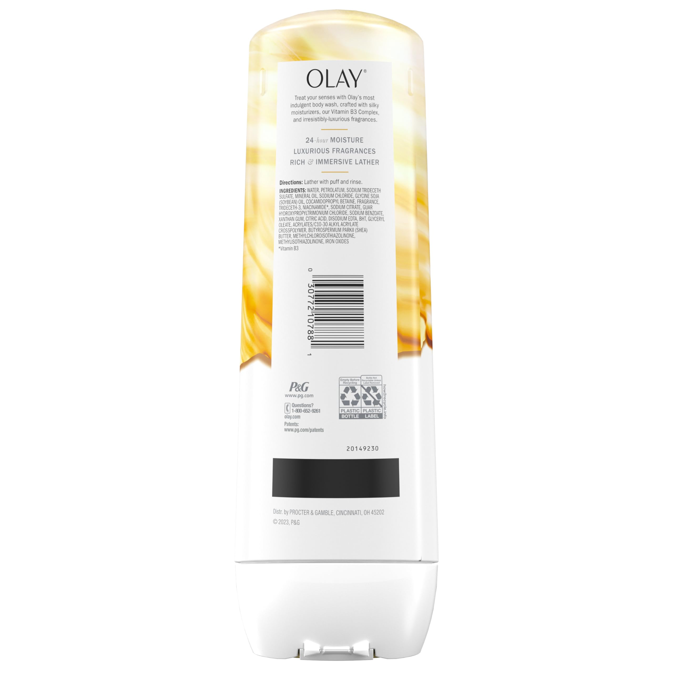 Olay Body Wash for Women, Indulgent Moisture, 24hr Moisturizing & Nourishing Formula, Infused with Vitamin B3 Complex, Luxurious Fragrances, Mango Butter & Vanilla Orchid Scent, 20 fl oz