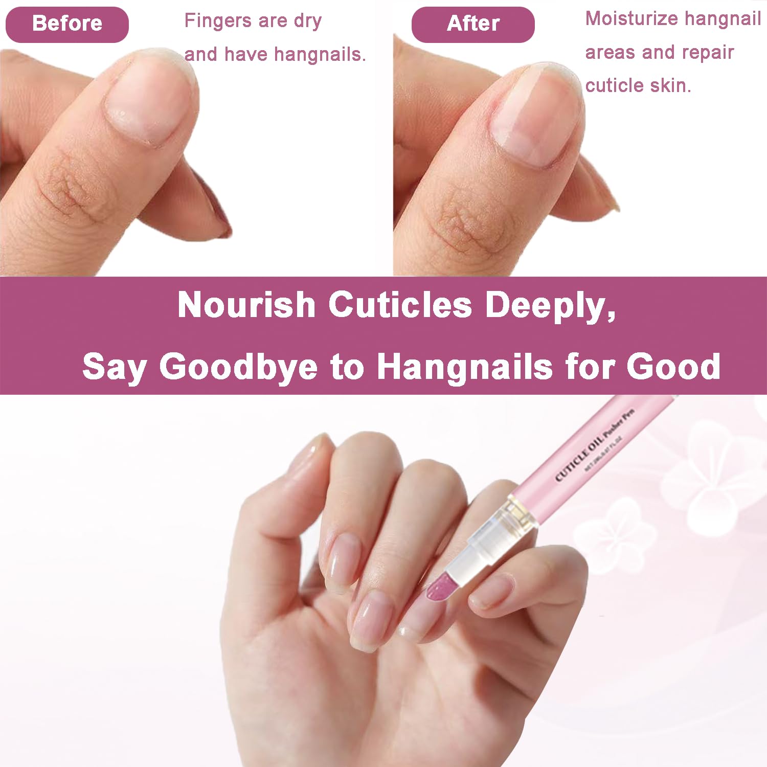 Ceramic Cuticle Pusher & Oil Pen, 2PC Gentle Cuticle Remover for Hangnails & Dry & Damaged Nails, Nail Care Pen for Repair & Nourish Nails