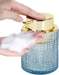 Fvstar Glass Foaming Soap Dispenser,Foam Dispenser Bottle with Large Pump,Wide-Mouthed and Easy to Press,Refillable Hand Soap Dispenser for Bathroom Countertop and Kitchen Decor (1, Blue)