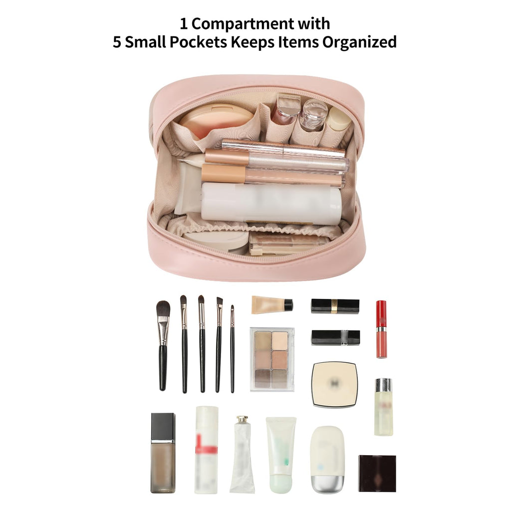 RIGHT AWAY Makeup Bag,Travel Cosmetic Bag Organizer with Zipper,Waterproof Toiletry Bags Makeup Pouch for Purse, Small Make Up Bag &Cases with Compartments for Women Girls（Pink Checkerboard）