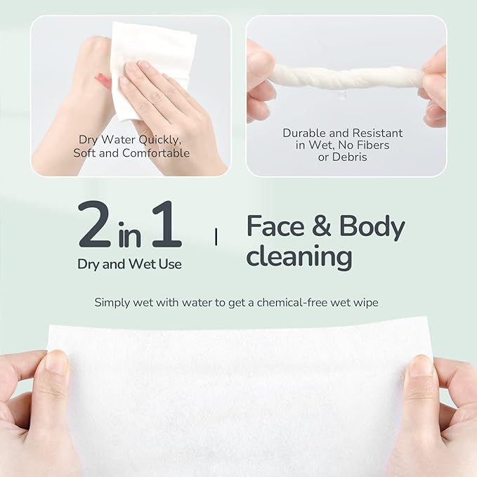 Disposable Face Towel 100 Count, 7.9"X7.9"Clean Face Towelettes for Washing Face, 100% Cotton Soft Dry Wipe, Biodegradable Face Towels & Facial Tissuel Travel Size for Cleaning,Makeup Removal