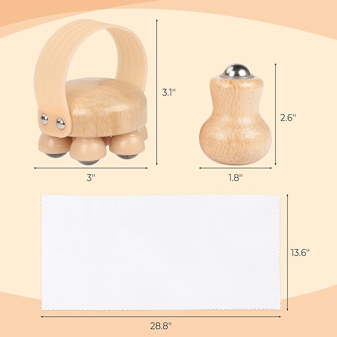 CJZMBSTY 2 Pack Wooden Handheld Lymphatic Massager with Multi Ball and Finger Ball Rollers, Featuring Smooth 304 Stainless Steel Balls for Body Contouring, Cellulite, Circulation and Muscle Relief