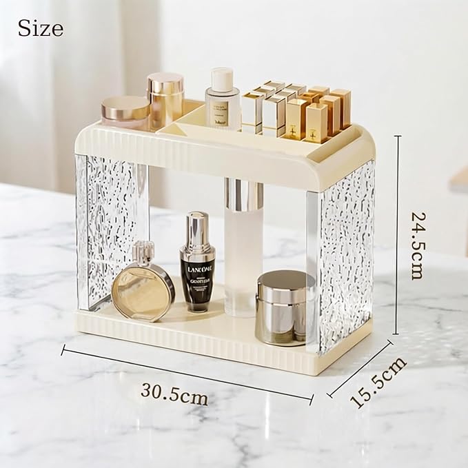 Bathroom Countertop Organizer, 2 Tier Makeup Storage Counter Shelf, Perfume Stand Vanity Holder Skincare Cosmetic Lipstick Dresser Office Tray for Bedroom Living Room Dressing Table, Acrylic