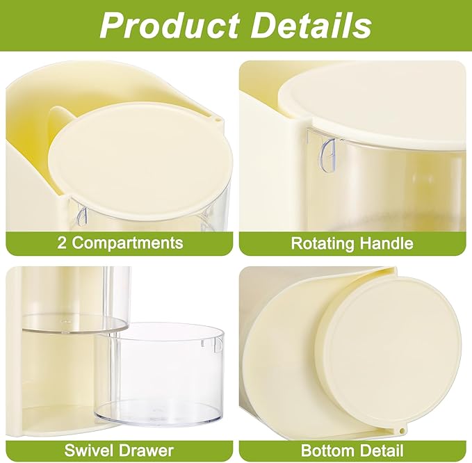 GUSHBIN Rotating Hair Accessories Organizer with Comb Holder Cosmetic Storage Case for Makeup Sponge Plastic Desktop Organizer, 2-Layer Yellow