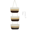 TeoKJ Over the Door Hanging Basket, 3-Tier Woven Cotton Wall-Mounted Storage Organizer Bag Decorative Hanging Nursery Baskets，Gradient Brown