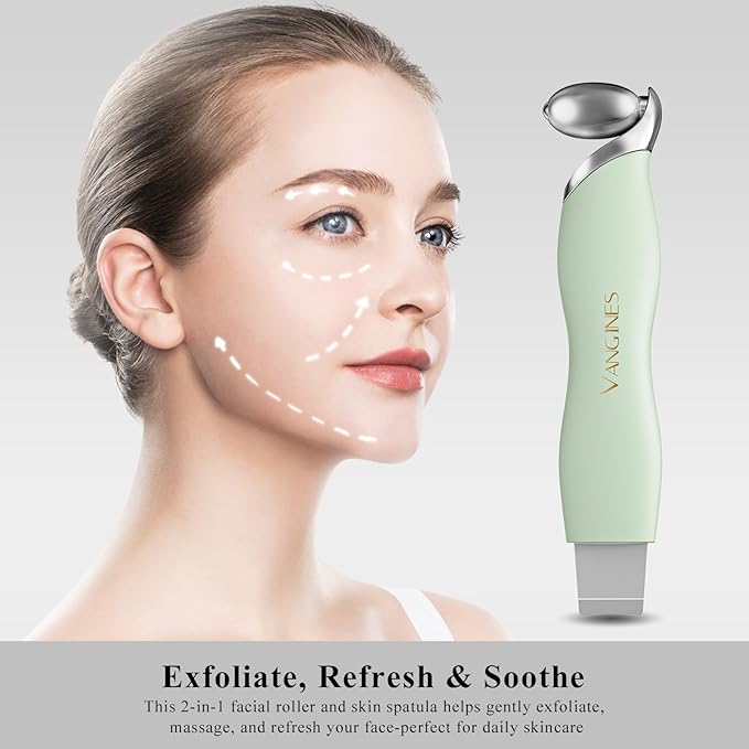Vangines Blackhead Remover Tool with Ice Roller, Stainless Steel Face Scraper, Skin Scrubber Face Spatula for Deep Cleansing, 3-in-1 Skin Care Tool with 2 Silicone Brush Heads (Sage Mist)