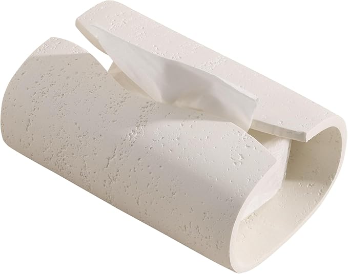Haocoott Tissue Box Cover Rectangle, Travertine Look, Curved Open, Cream