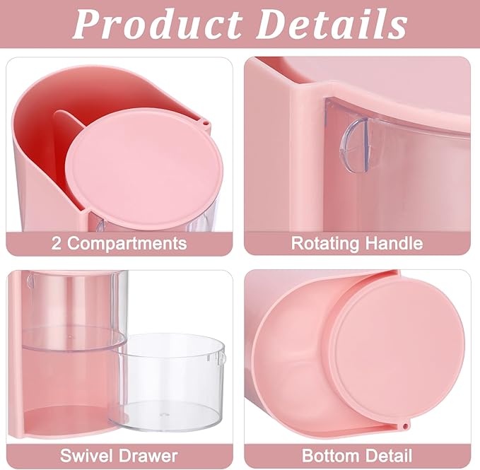 GUSHBIN Hair Accessories Organizer with Brush Holder Rotating Hair Clips Container Hair Organizer Storage Box for Bathroom Countertop, Pink