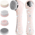 Facial Cleansing Brush, 2 in 1 Ｗaterproof IPx7 Facial Spin Scrubber Set with 4 Brush Heads, Rechargeable Exfoliating Face Brush Deep Cleansing, Gently Exfoliate and Remove Blackhead (Pink)