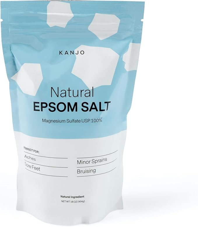 Kanjo Natural Epsom Salt - 100% Pure Magnesium Sulfate USP Bath Salt - Soak for Muscles, Feet & Joints - Unscented - 16oz Bag
