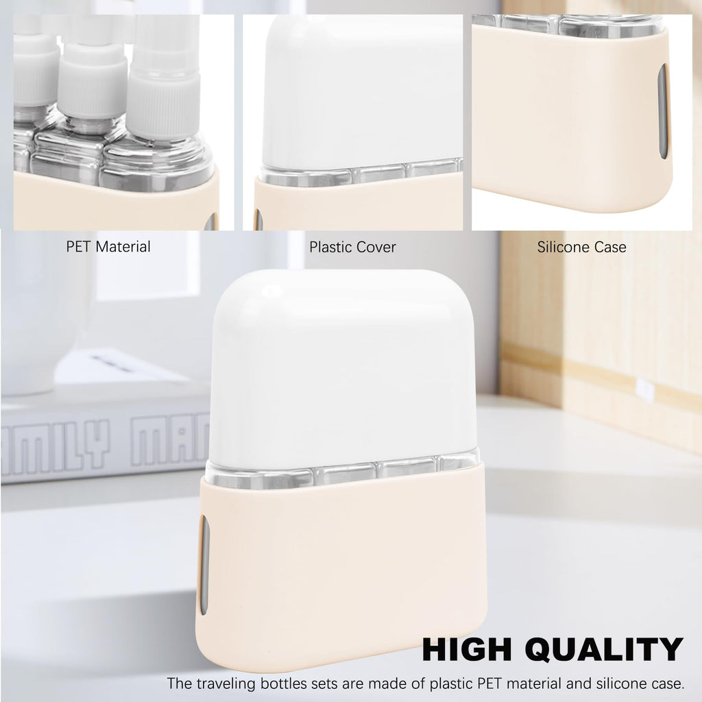 Skycase Travel Bottles - Leak Proof Refillable Tsa Approved Travel Size Toiletries, 4 in 1 Liquid Bottles Containers with Labels and Funnel Airplane Accessories Kits for Lotion Liquid (White)