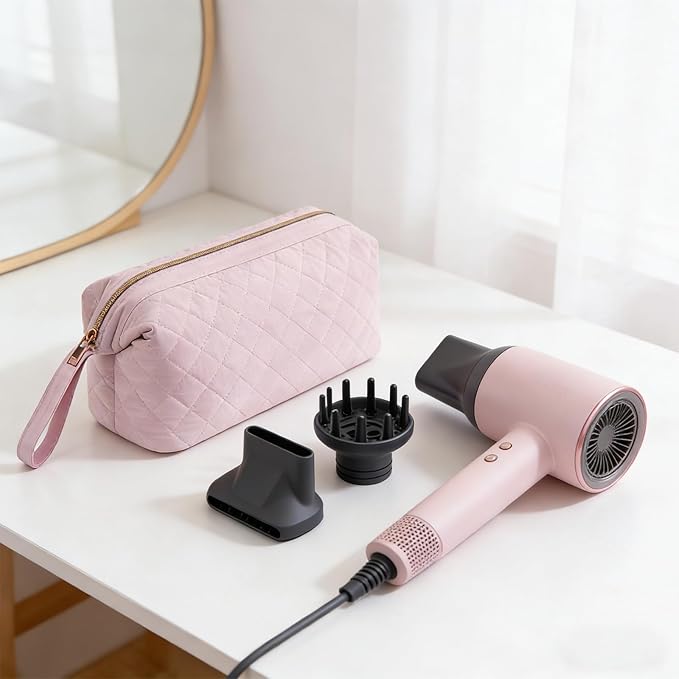 Quilted Hair Tools Travel Bag Organizer,Portable Large Hair Styling Accessories Storage Case for Flat Irons,Straightener,Curling Iron,Hair Dryer (Pink)