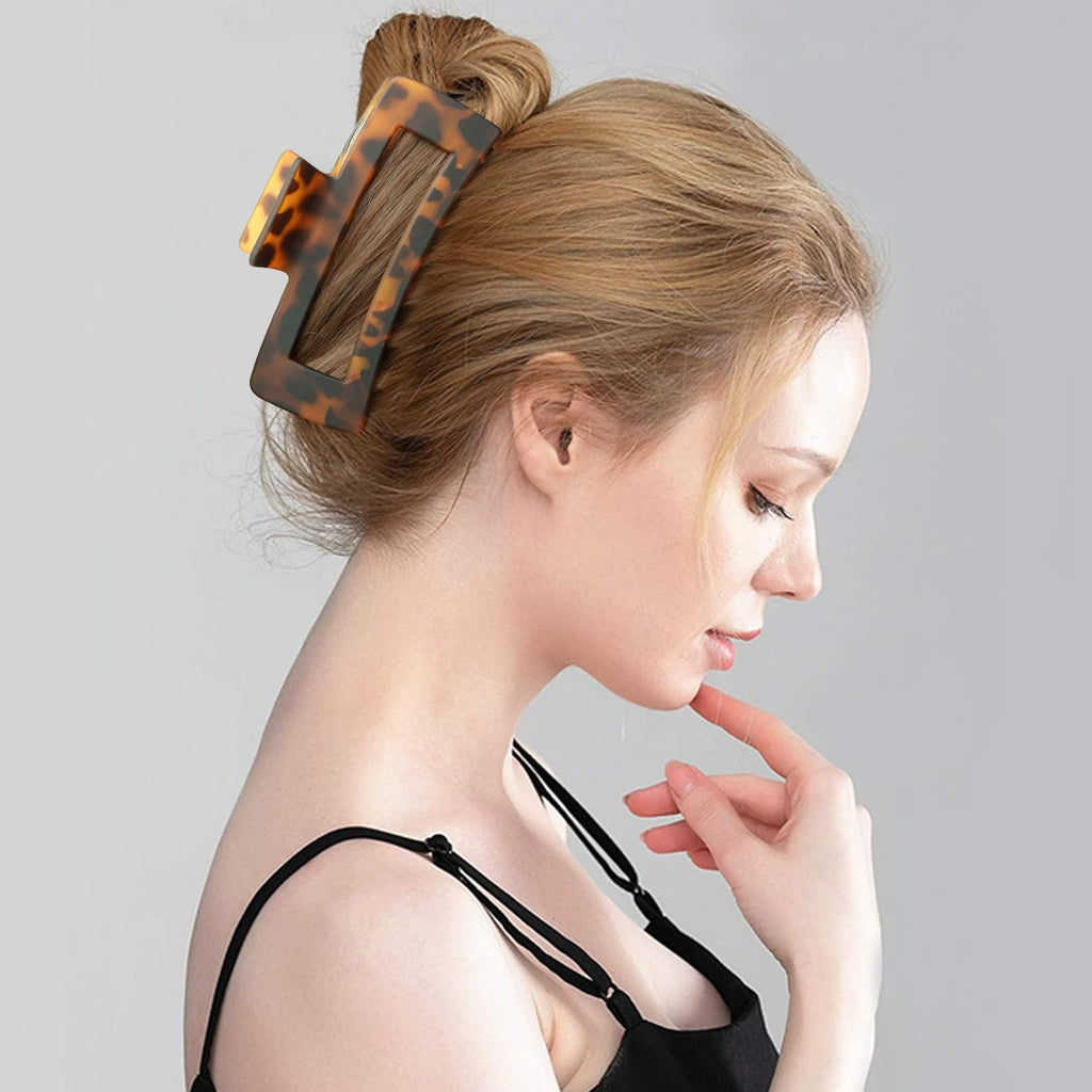 Extra Large Hair Claw Clips for Women, 5 Inch Hair Clips for Thick and Long Hair, 90's Non-slip Square Jaw Clips for Curly Hair, Strong Hold Bright Hair Clamps (Black, Tortoise)