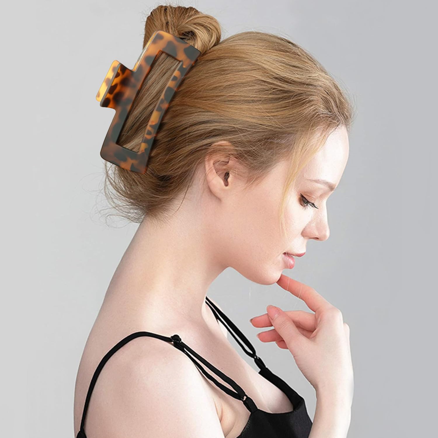 Extra Large Hair Claw Clips for Women, 5 Inch Hair Clips for Thick and Long Hair, 90's Non-slip Square Jaw Clips for Curly Hair, Strong Hold Bright Hair Clamps (Black, Tortoise)