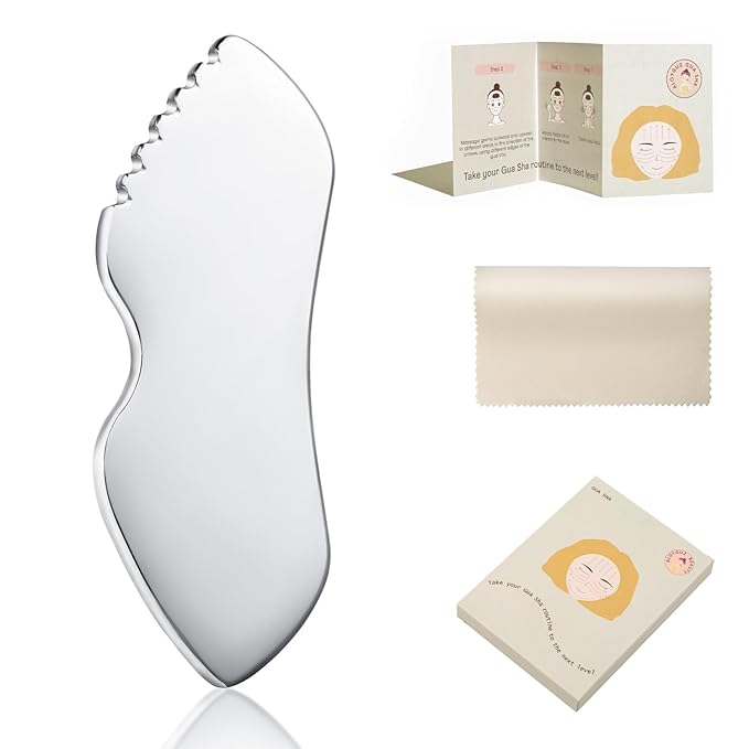 ALOYGUZ Stainless Steel Gua Sha Facial Tools Metal Detail Gua Sha Stone Body Lymphatic Drainage Massager Face Guasha Face Sculpting Tool Skin Care