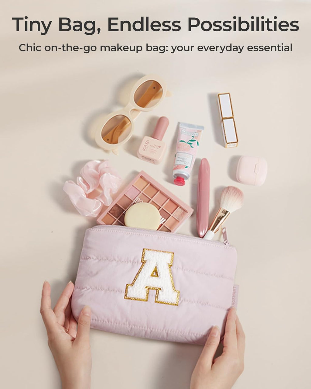 BAGSMART Personalized Makeup Bag, Machine Washable Puffy Cosmetic Pouch