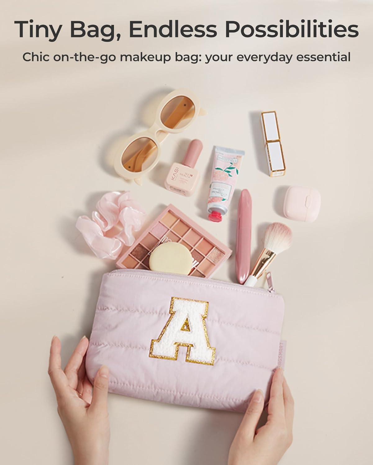 BAGSMART Personalized Makeup Bag, Machine Washable Puffy Cosmetic Pouch