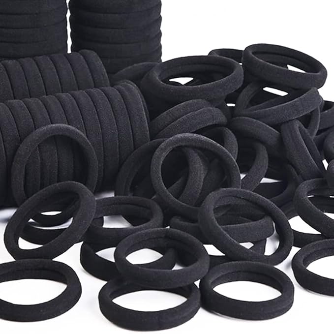 J-MEE Hair Bands 100PCS Seamless Cotton Ponytail Holders Scrunchies Hair Accessories for Thick Hair (black)