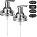 Amolliar Mason Jar Foaming Soap Dispenser Lids, Plastic Foam Pump Lids for Regular Mouth, Foaming Replacement Pump Set, Farmhouse Kitchen BathroomShower, Includes Waterproof Stickers - 2 Pack, Silver