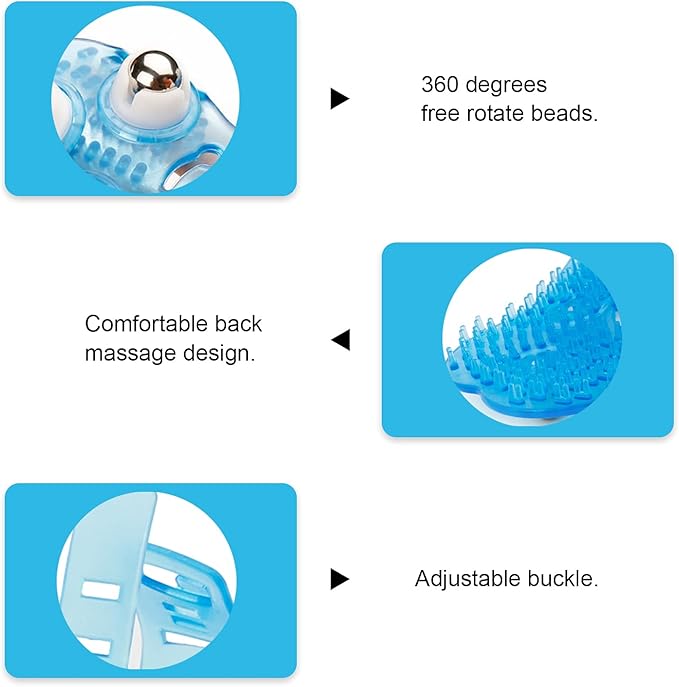 Boseen Handheld Massage Ball for Muscle Back Neck Joint Foot Shoulder Leg Pain Relief - Palm Shaped Massage Tool with Roller Balls, Portable Design, Blue