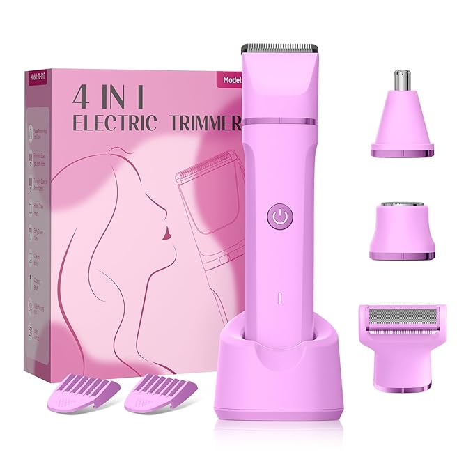 Electric Bikini Trimmer for Women: Electric Razors for Pubic/Leg/Armpit/Facial Hair, 4-in-1 Shaver Grooming Kit for Travel/Wet/Dry Use, Birthday Valentine's Day Self-Care Gifts for Mom Wife Girlfriend