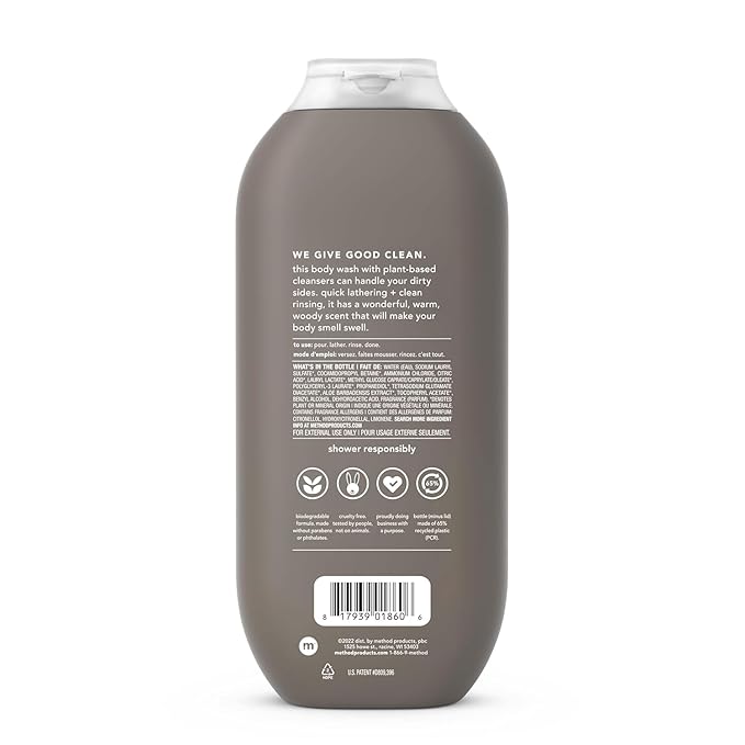 Method Men Body Wash, Cedar and Cypress, Paraben and Phthalate Free, Quick-Lathering Cleansers, Cruelty Free, 18 oz (Pack of 1)