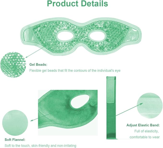 Ruzzut Cooling Gel Eye Mask with Eye Holes, 2 PCS Cold Eye Packs for Puffiness & Swelling, Reusable Hot Cold Compress Heat Ice Gel Pack, Green and Blue