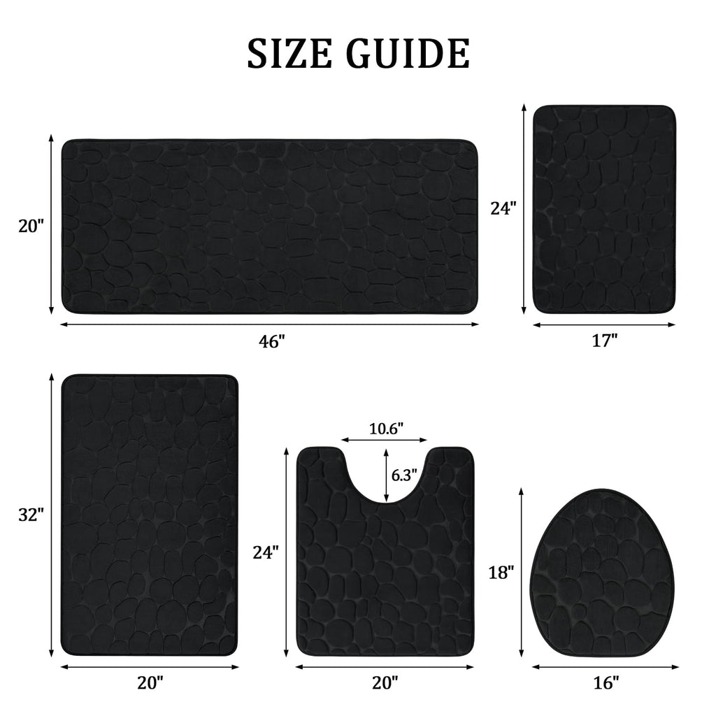YIHOUSE Bathroom Rugs Mat Set, Memory Foam Bath Mat 5 Piece Black